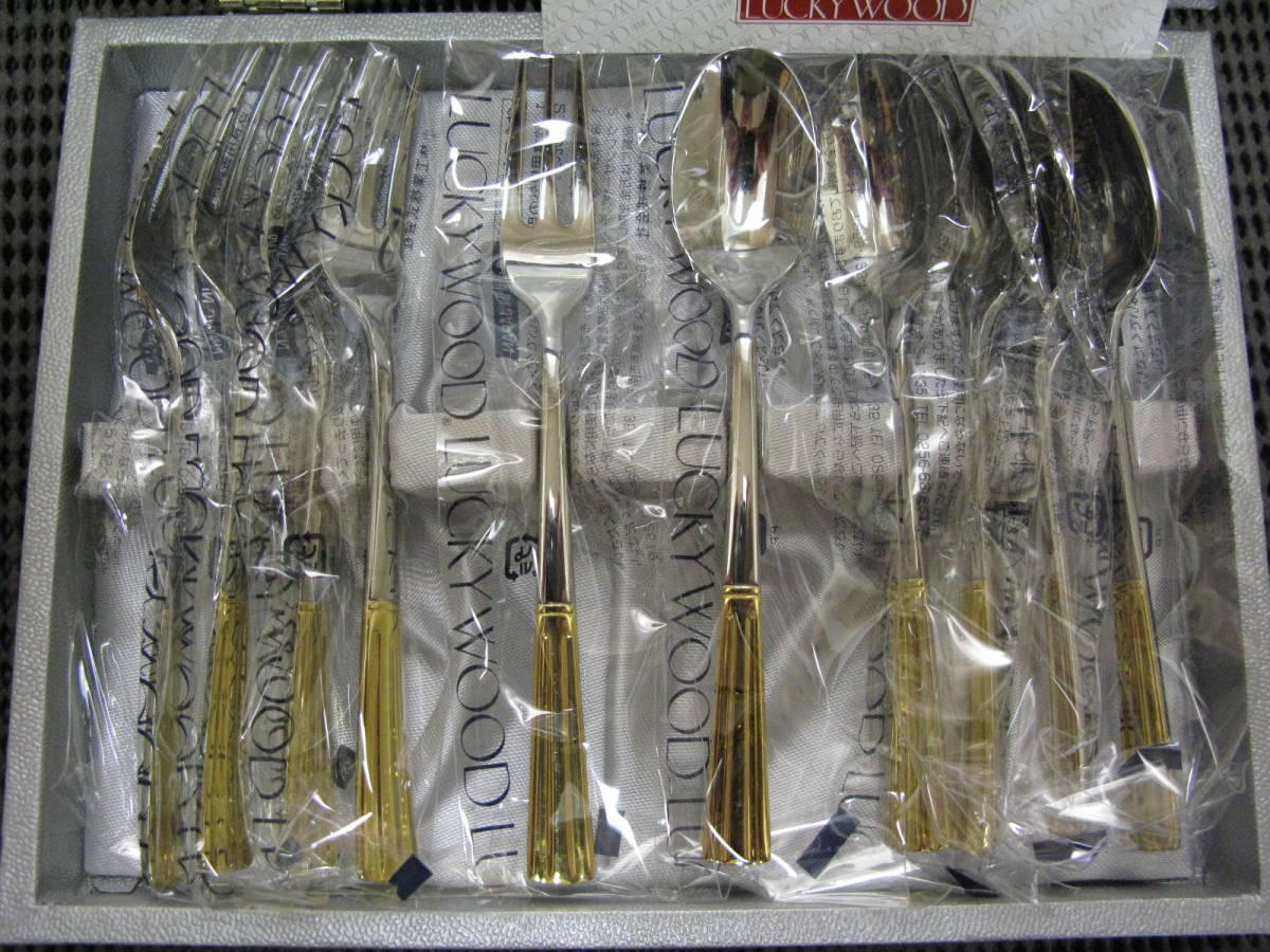 LUCKY WOOD/ Lucky wood * spoon * Fork 10 pcs set *18-8 stainless steel * unused storage goods ①