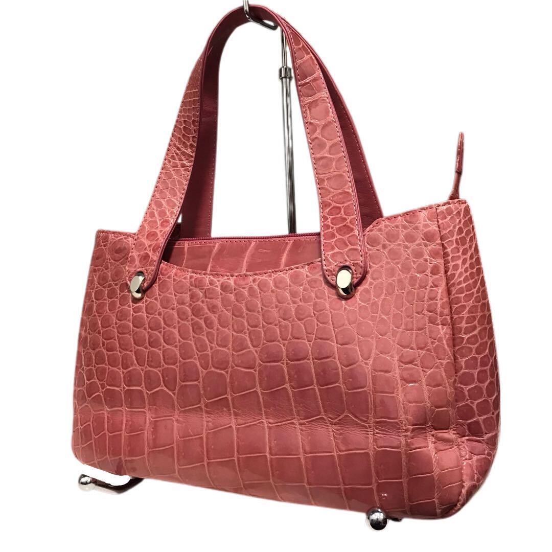  редкий цвет JRA одобрено сияющий крокодил ручная сумочка розовый 1 иен старт центральный брать экзотический кожа wani кожа 