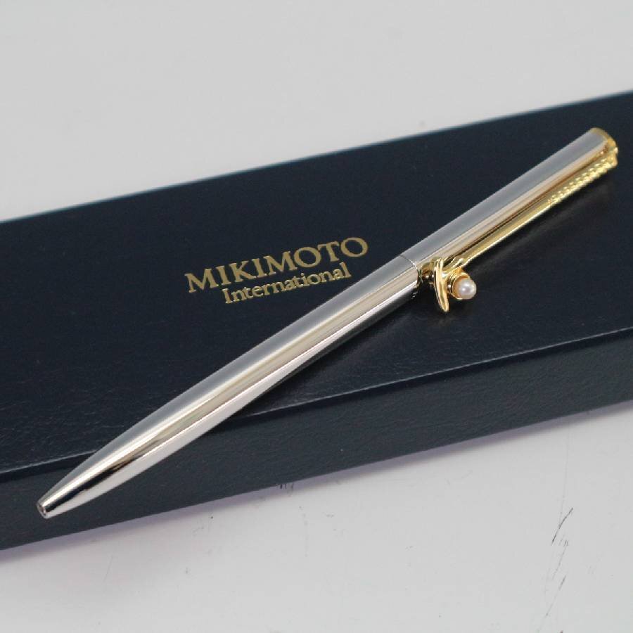 美品！MIKIMOTO ミキモト 真珠 パール付き クォーツ置時計＆ボールペンセット 箱付き◆792f15_画像5