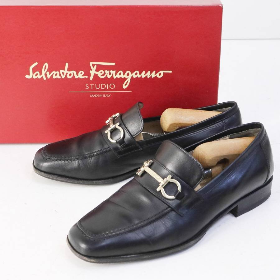 フェラガモ 6 EEE(24cm) ガンチーニビット付ローファー ブラック ビブラムソール メンズ ビジネスシューズ Ferragamo★803v06_画像1