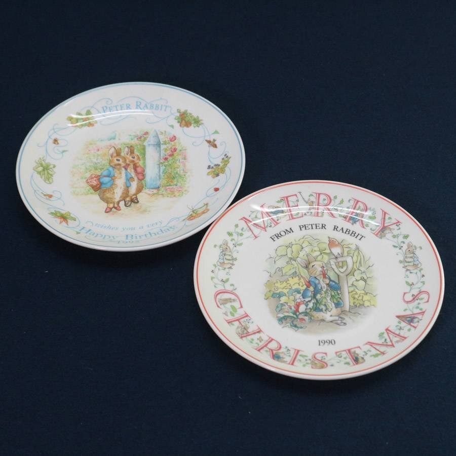 WEDGWOOD 1990/1995年 ピーターラビット クリスマス＆バースデー イヤープレート2枚セット 飾り皿 ウェッジウッド◆791f19_画像1