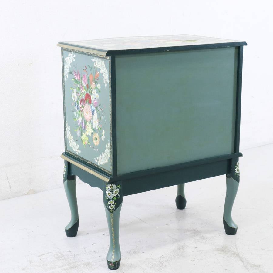  hand paint cat legs side chest green group floral print French Country style drawer chest console *805h03