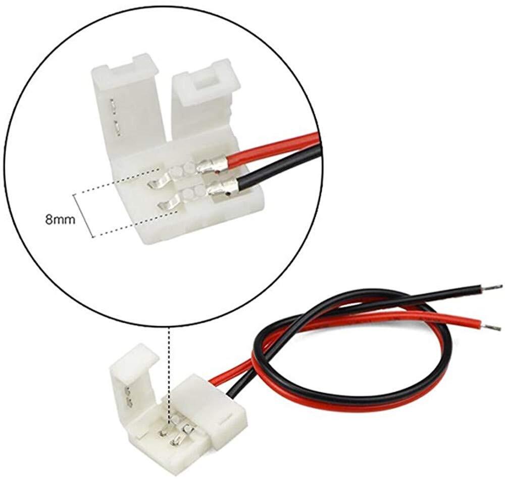 【人気商品】SMD 2835 単色用 3528 8mm 半田付け不要 2ピン ワンタッチコネクタ LEDストリップ接続変換器コネク