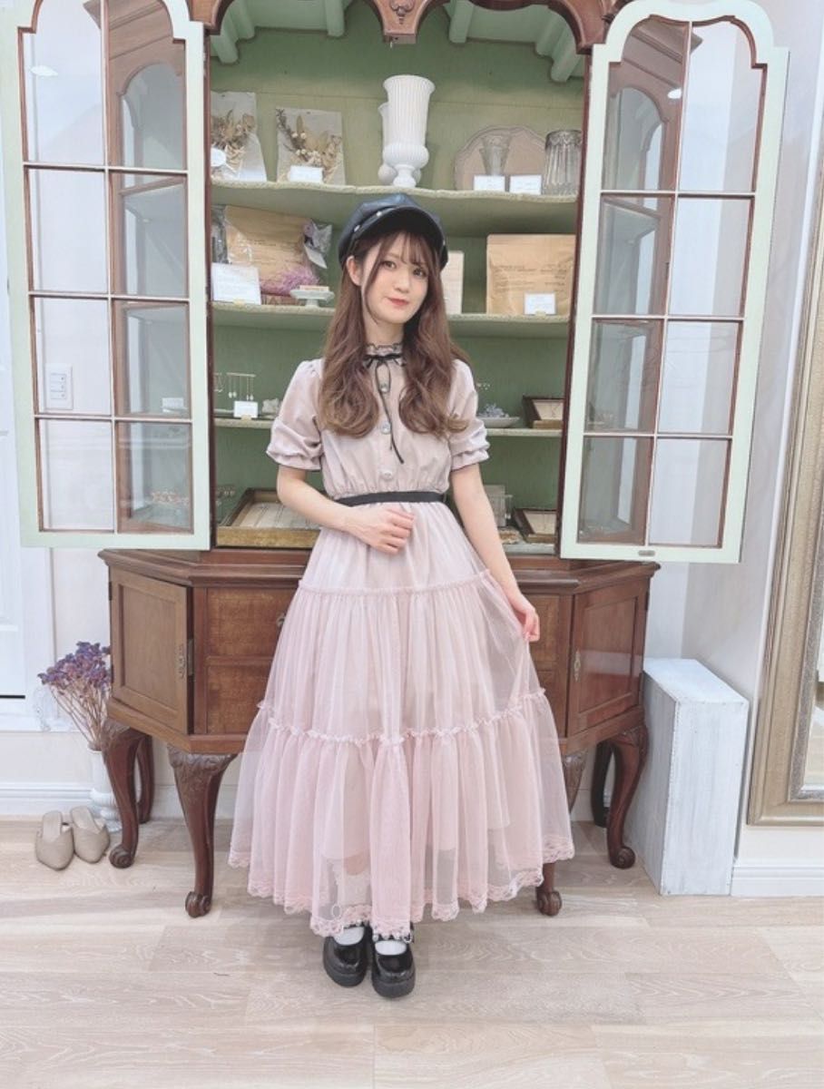 関税送料込【MACDUGGAL】ロングワンピース フリル 半袖 ピンク 完売品 しまむら タグ付き フリル チュール ロングワンピース 眞