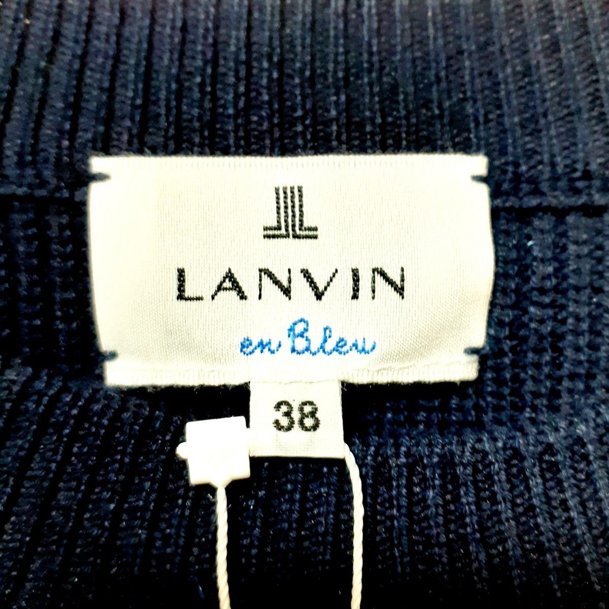 春物希少新品☆LANVIN en Bleu ランバンオンブルー グログラン リボン ニット セーター 38 ネイビー 入手困難