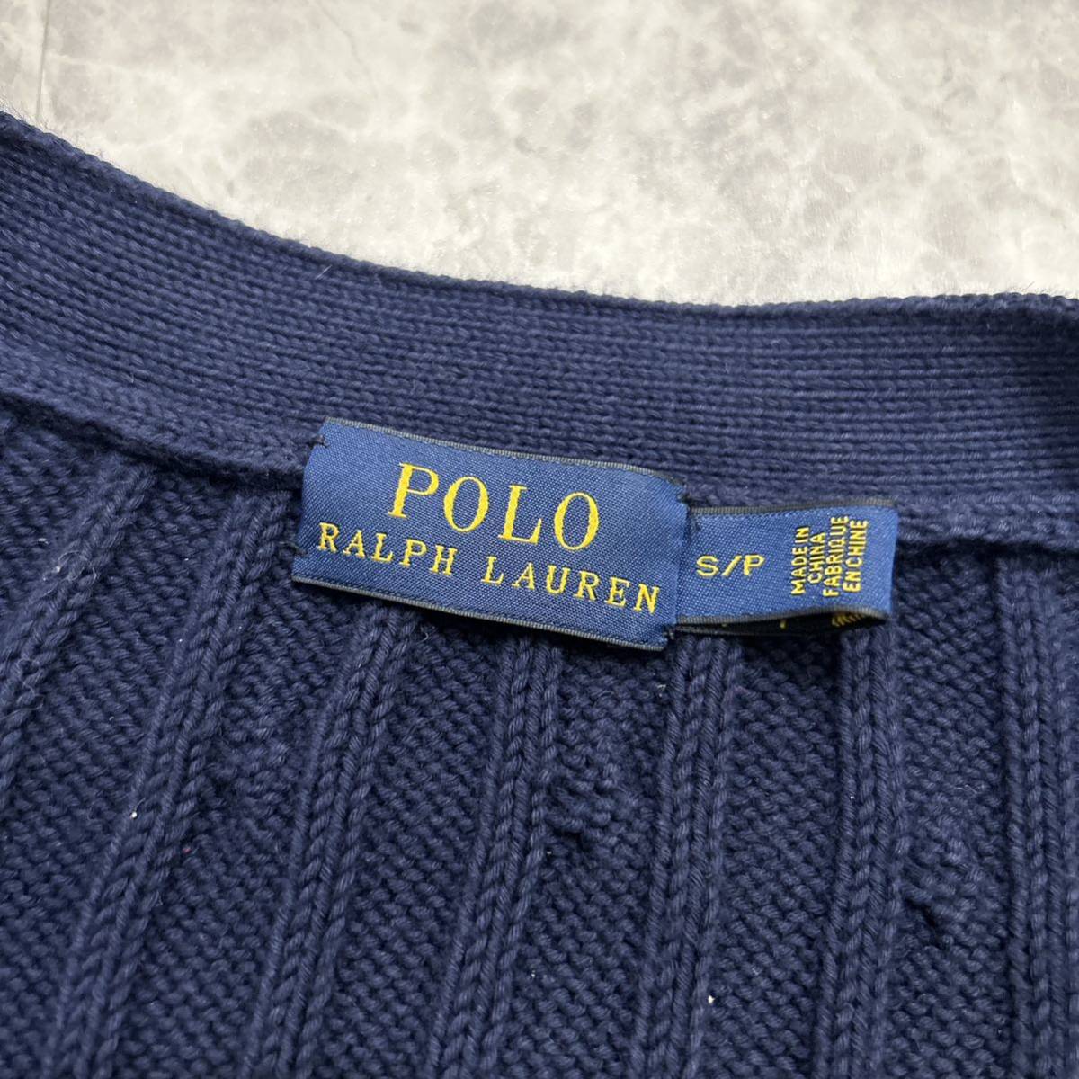 AA @ 古着 '人気 ポニー刺繍' Polo Ralph Lauren ポロラルフローレン 長袖 COTTON ケーブルニット カーディガン 羽織り S 上着 トップス_画像5