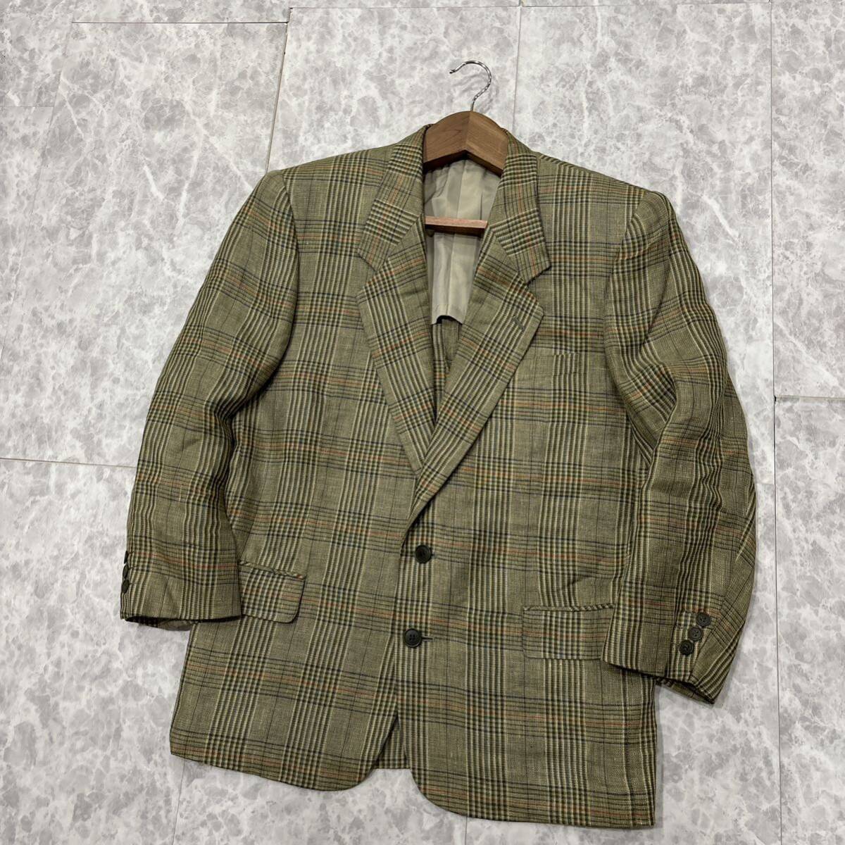 HH ＊ 良品 高級紳士服 '希少 ビンテージ' Christian Dior Monsieur クリスチャンディオール LINEN チェック柄 テーラードジャケット M_画像2