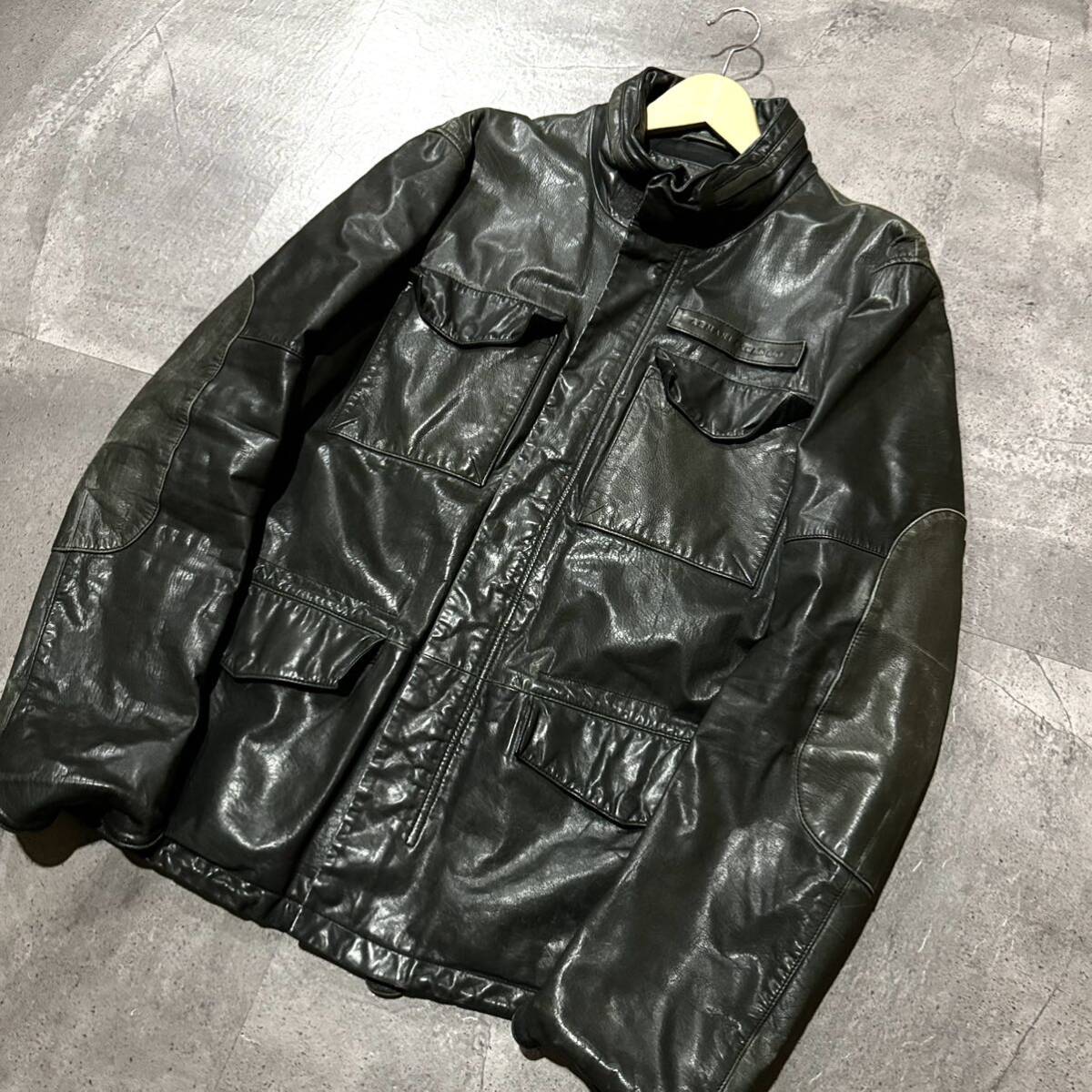 T☆大きいsize!! '国内正規品' ARMANI EXCHANGE アルマーニエクスチェンジ 牛革 レザージャケット エルボーパッチ XL 古着 メンズ アウター_画像1