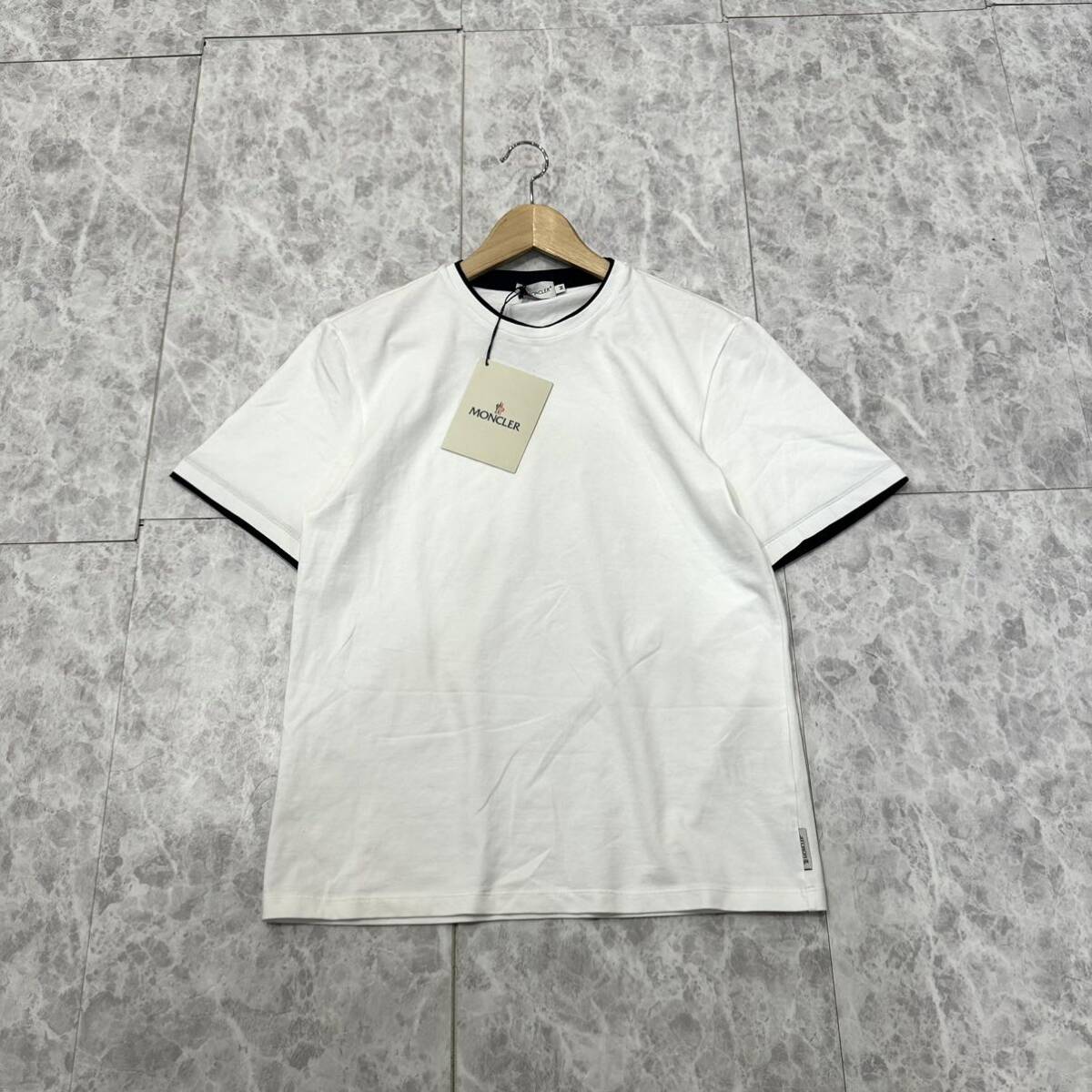 P ☆未使用/ 高級ラグジュアリー服 '国内正規品' MONCLER モンクレール 半袖 クルーネック Tシャツ カットソー size:M メンズ トップス WHTの画像1