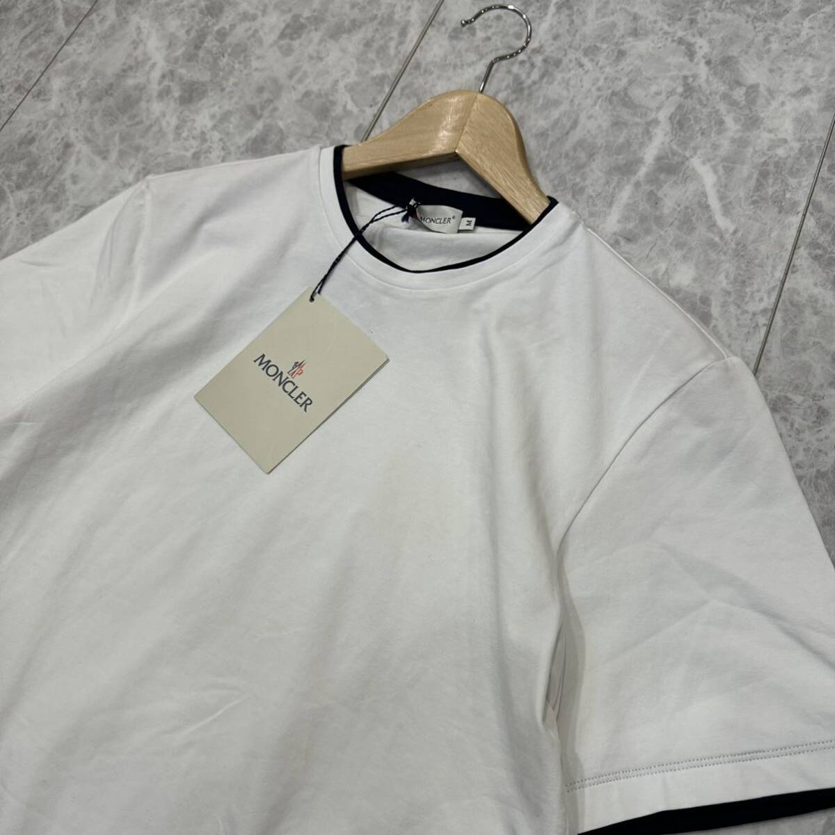 P ☆未使用/ 高級ラグジュアリー服 '国内正規品' MONCLER モンクレール 半袖 クルーネック Tシャツ カットソー size:M メンズ トップス WHTの画像3