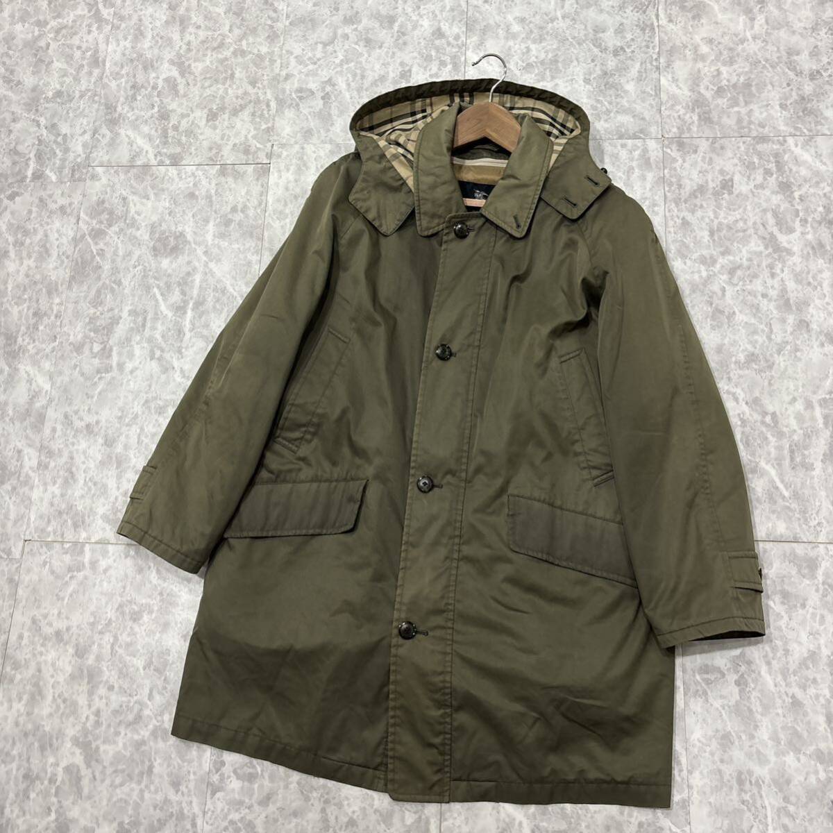 1円~ ＊ 日本製 '高級紳士服' BURBERRY LONDON バーバリー 高品質 ノバチェック 中綿ライナー / フード付き ステンカラー コート L メンズ_画像2