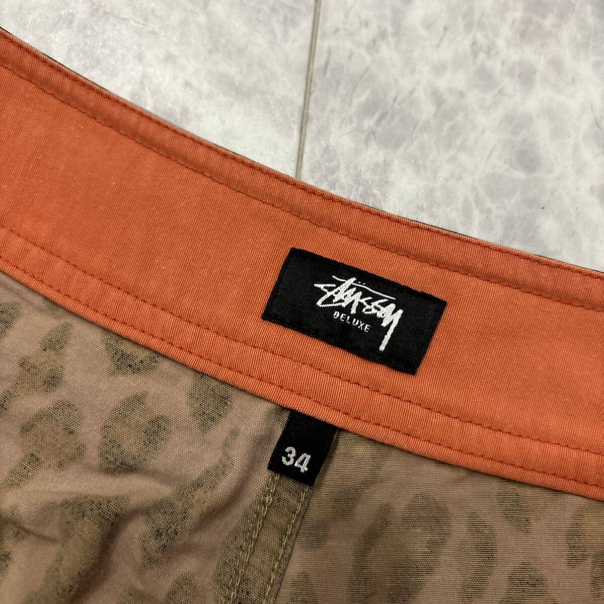 M ＊ 履き心地抜群 '人気デザイン' STUSSY ステューシー 総柄 ヒョウ柄 ショート / ハーフパンツ W34 メンズ ボトムス 古着 _画像6