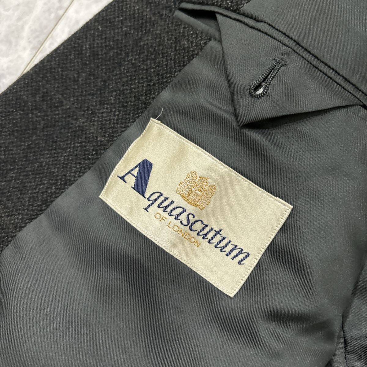 W ＊ 日本製 '極上カシミヤ100%' Aquascutum アクアスキュータム 最高峰 CASHMERE チェック柄 格子柄 テーラードジャケット 96AB5 メンズ_画像6