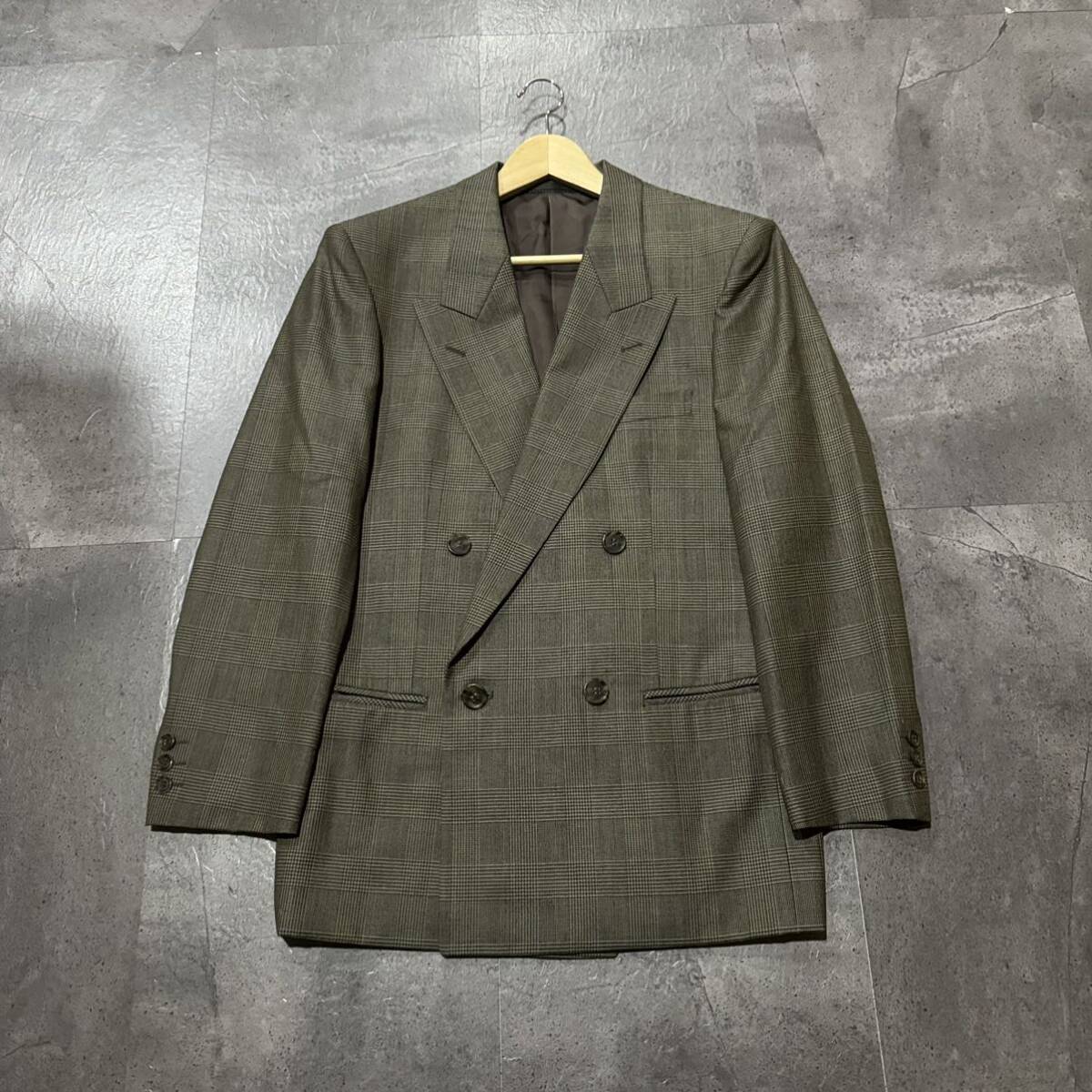 EE☆ 高級感溢れる!! '日本製' JUN MEN ジュンメン FIRENZE MODEL 上下 セットアップ WOOL100% 千鳥格子柄 ダブルスーツ size:M 紳士服 BRNの画像2