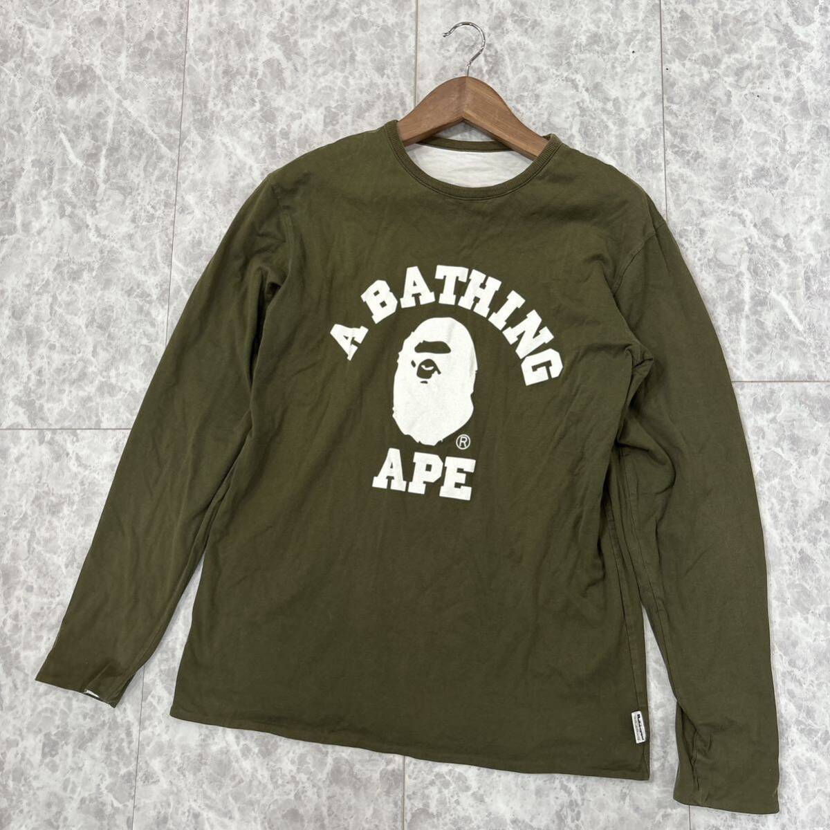 1円~ ＊ 日本製 '人気 リバーシブル' A BATHING APE アベイシングエイプ 長袖 ロゴプリント Tシャツ / カットソー L メンズ トップス_画像5