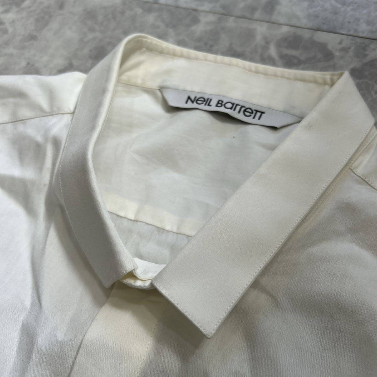 Z @ イタリア製 '高級感溢れる' NEIL BARRETT ニールバレット SKINNY FIT 半袖 COTTON 比翼 ボタンシャツ 16.5 42 メンズ 紳士服 トップス の画像8