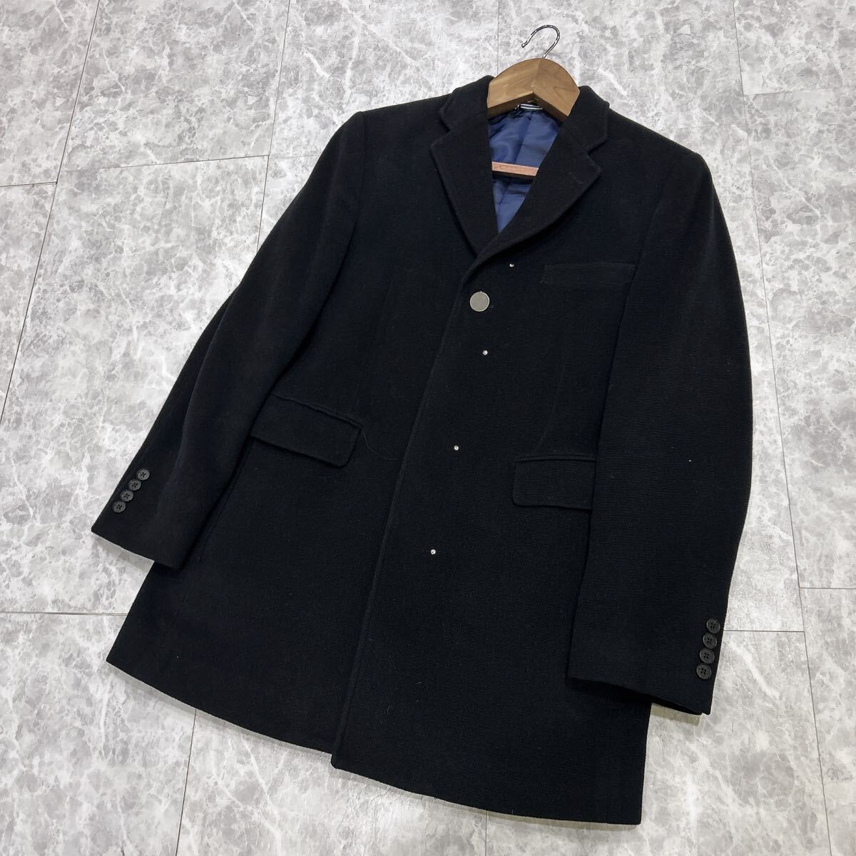 UUU @ 美品 '洗礼されたデザイン' LANVIN en Bleu ランバン 高品質 アンゴラ WOOL混 比翼 チェスターコート 48 メンズ 紳士服 アウター _画像1