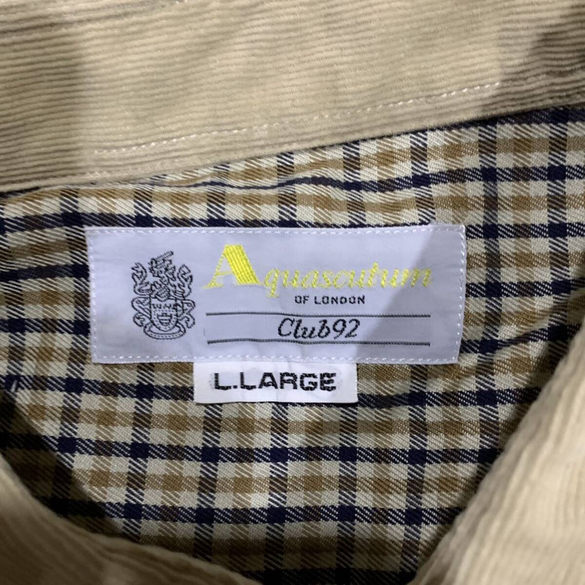 GG ▼ 都会のカジュアルウェア '日本製' Aquascutum アクアスキュータム コットン100% 長袖 ボタン シャツ size:L メンズ トップス beige_画像6