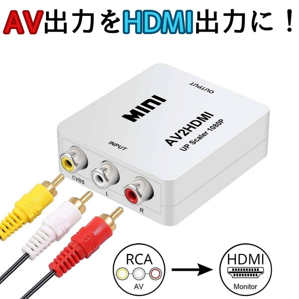 AV to HDMI 変換 アダプタ RCA コンポジット 3本線 Wii PSスーファミ 64
