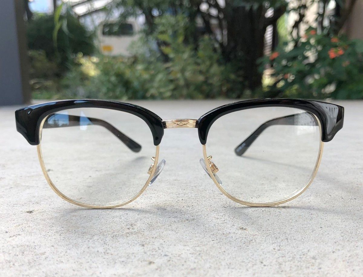 未使用 ブロー型 サングラス ブラック＆ゴールド×クリア ブロー クリアレンズ  眼鏡 メガネ めがね サーモントシェイプ 
