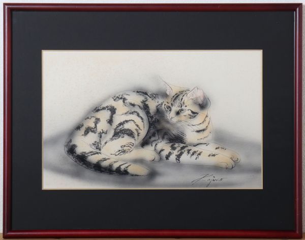 8450 author un- details autograph have [ cat Cat] watercolor P6 corresponding old diameter frame genuine work animal picture 