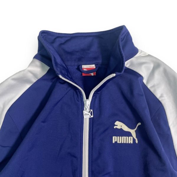 PUMA プーマ T-7 トラック ジャケット 573850 プリント ロゴ ジップアップ スタンドカラー ジャージ ブルゾン T7 ジャンパー M ネイビー 紺_画像2