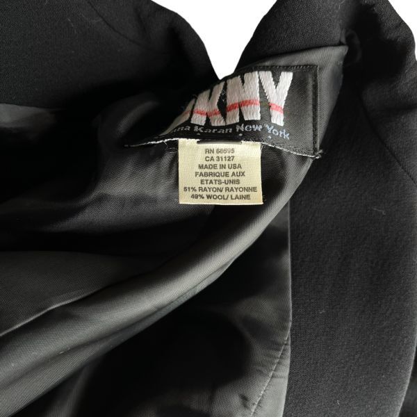 USA製 DKNY ダナキャラン ニューヨーク 3釦 レーヨン ウール テーラード ジャケット ブレザー スーツ レディース 古着 4 ブラック 黒_画像5