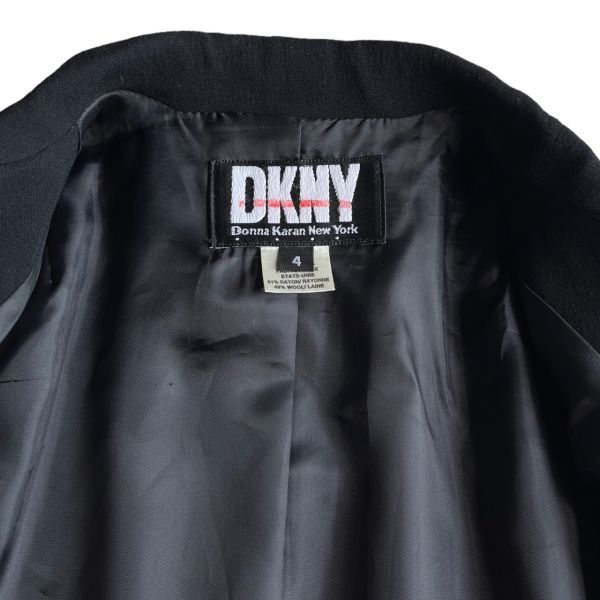 USA製 DKNY ダナキャラン ニューヨーク 3釦 レーヨン ウール テーラード ジャケット ブレザー スーツ レディース 古着 4 ブラック 黒_画像4