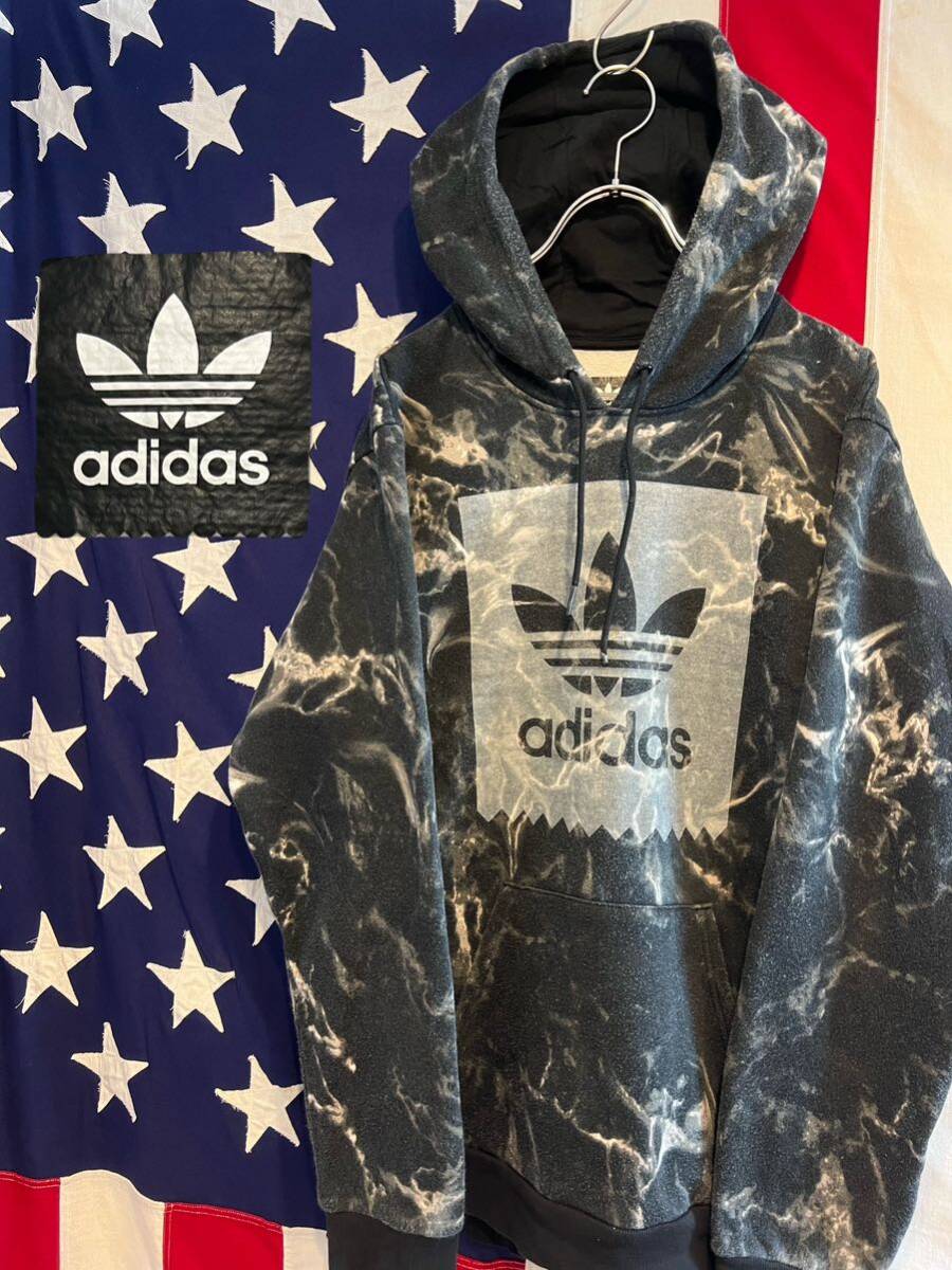 ★adidas★アディダス★マーブルプルオーバーフーディー★パーカー★総柄★ビッグロゴ★トレフォイル★裏起毛★フード★Oサイズ★XL★_画像1