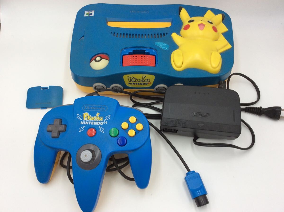 ヒビあり ニンテンドウ64 N64 Nintendo64 任天堂64 コントローラ ピカチュウ ブルー 拡張バック付きの画像1