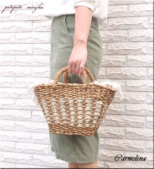  basket bag CARMELINAkarume Lee na ho gla line bag L straw bag lady's patamin basket bag bag 