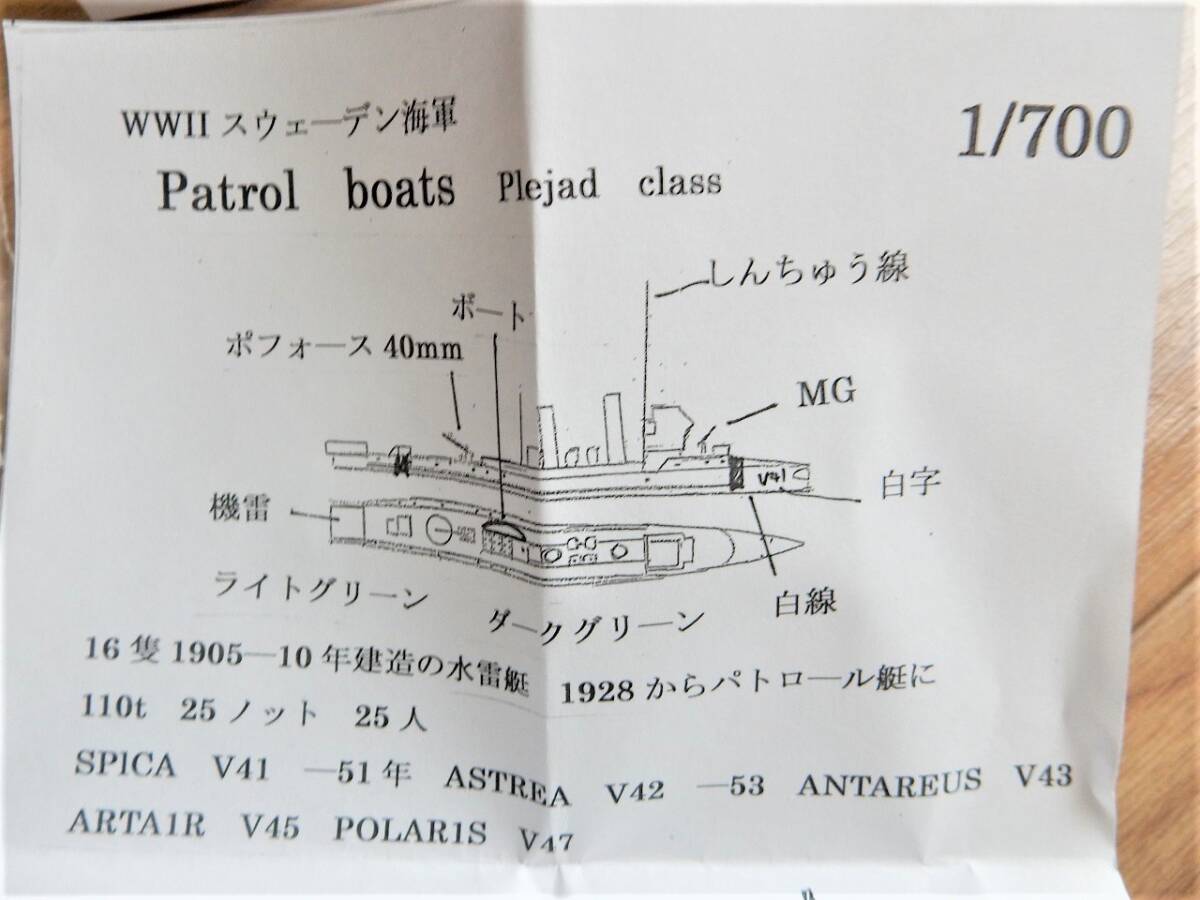 フェアリー企画製1／700 第二次世界大戦スウェーデン海軍パトロールボート哨戒艇プレヤド級3隻セット(ペルセウス、ポラリス、スピカ)_画像3