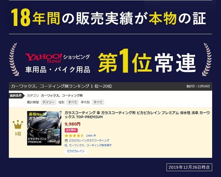 【▼今だけ20%OFF＋クロス付き▲】ピカピカレイン プレミアム 車 ガラスコーティング剤 車 滑水性[TOP-PREMIUM]_画像4