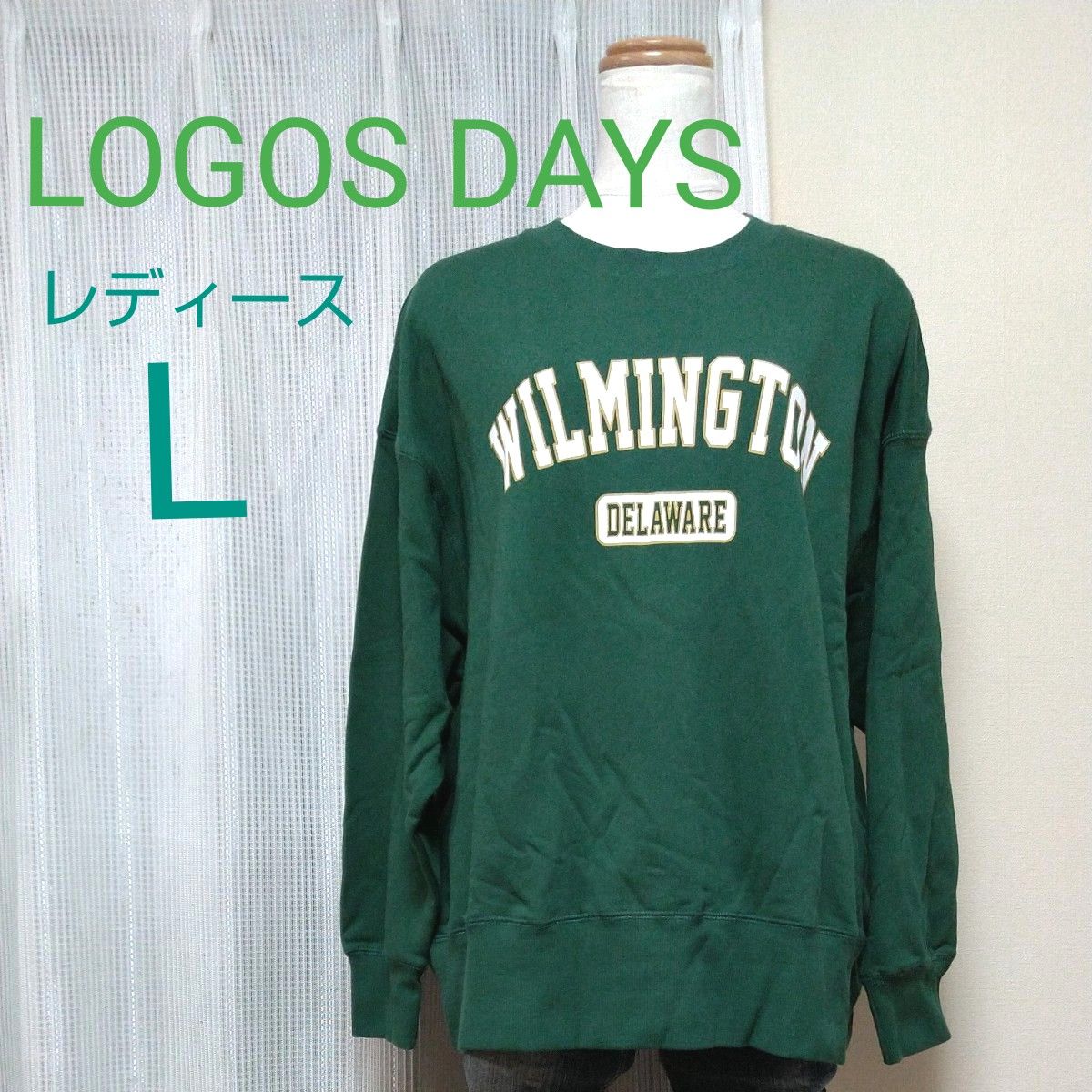 ★LOGOS DAYS★ ロゴスデイズ レディース Lサイズ グリーン ドロップショルダー ロゴ トレーナー ロゴス × しまむら