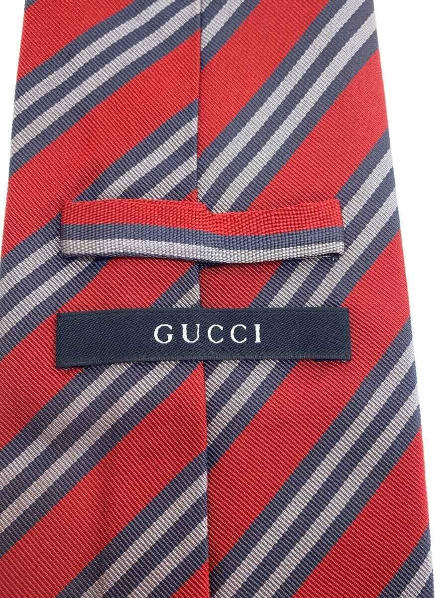 GUCCI◆グッチ/ネクタイ/シルク/RED/ストライプ/メンズ_画像3