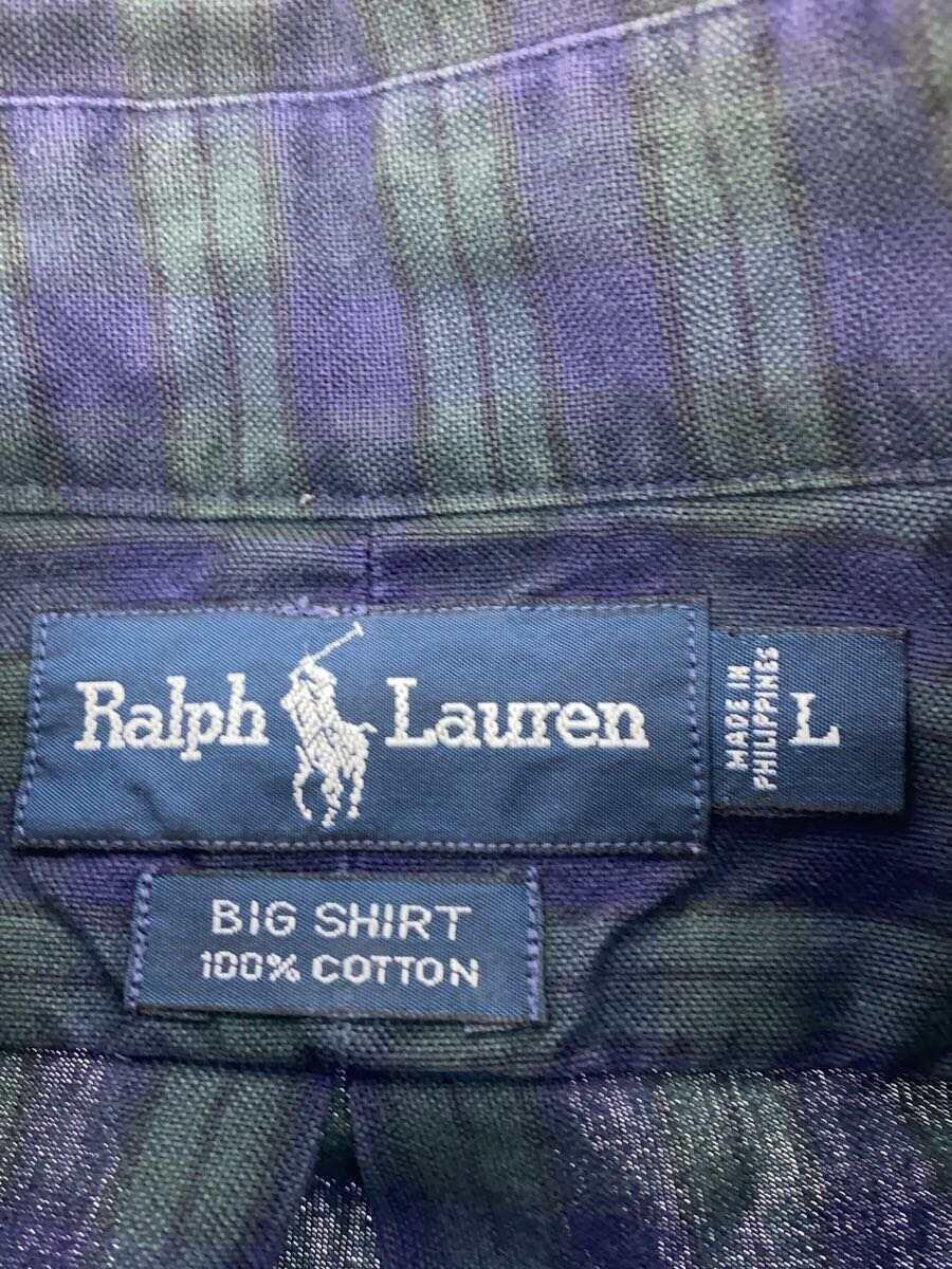 RALPH LAUREN◆長袖シャツ/L/コットン/GRN/チェック_画像3