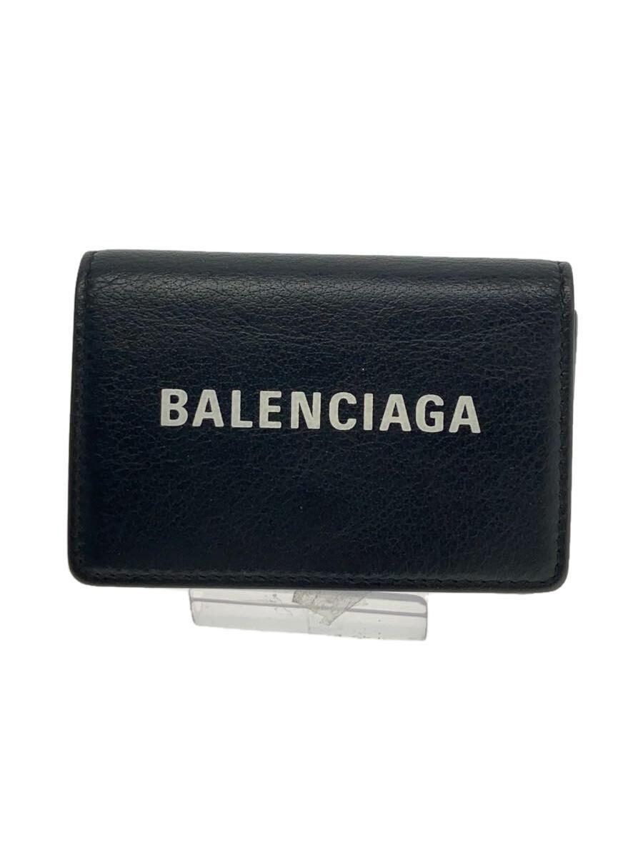 BALENCIAGA◆3つ折り財布/レザー/ブラック/メンズ/ミニウォレット_画像1