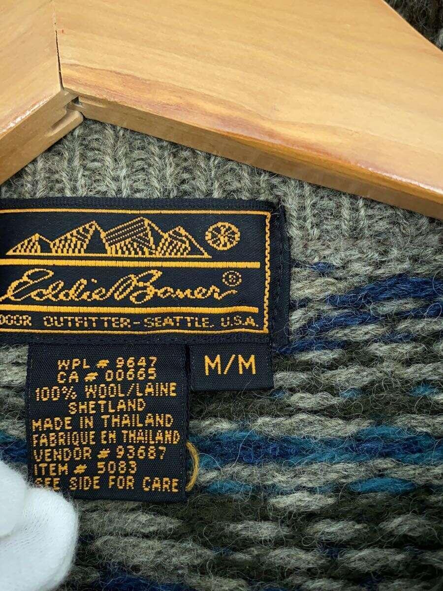 EDDIE BAUER◆セーター(厚手)/M/ウール/KHK/総柄/黒タグ/80s_画像4