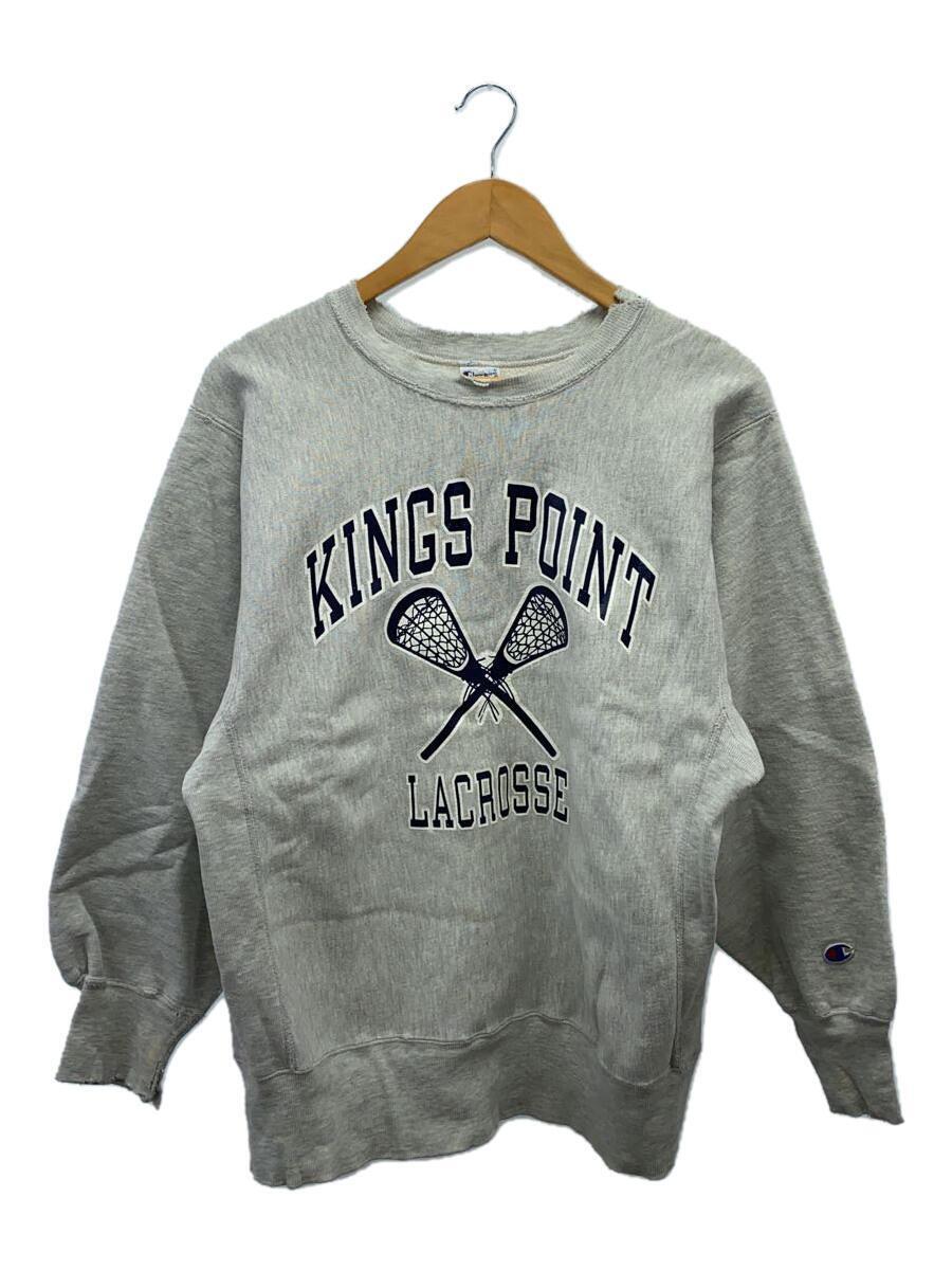 Champion◆90s_RW/USA製/KINGS POINT LACROSSE/アーチロゴ3段/スウェット/L/グレー