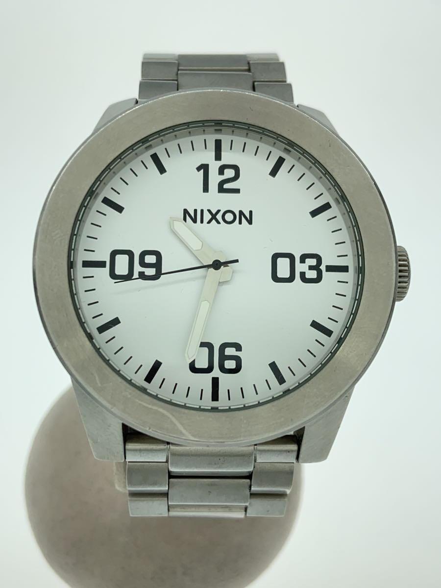 NIXON◆クォーツ腕時計/アナログ/ステンレス/WHT/SLV/THE CORPORAL_画像1