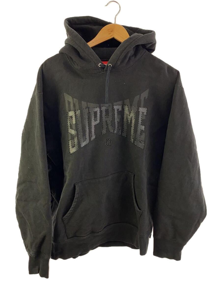 Supreme◆Rhinestone Shadow Hooded Sweat/パーカー/コットン/BLK/袖ダメージあり/