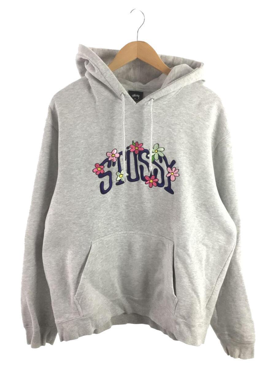 STUSSY◆パーカー/XL/コットン/GRY/花刺繍_画像1