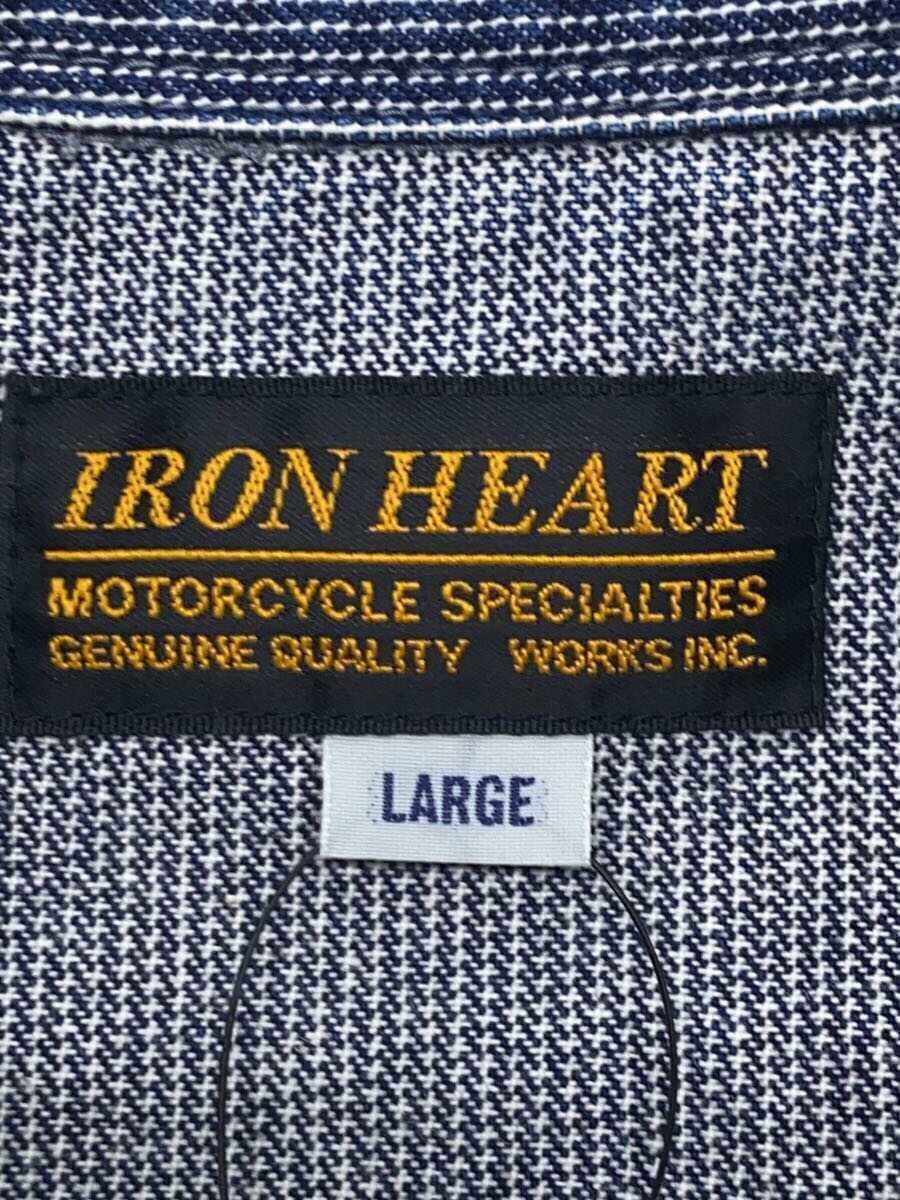 IRON HEART◆長袖シャツ/L/コットン/GRY/ヘリンボーン_画像3