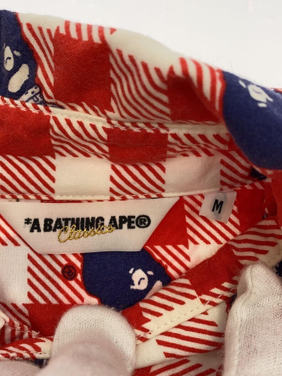 A BATHING APE◆エイプクラウン/ネルシャツ/M/コットン/RED/チェック_画像3