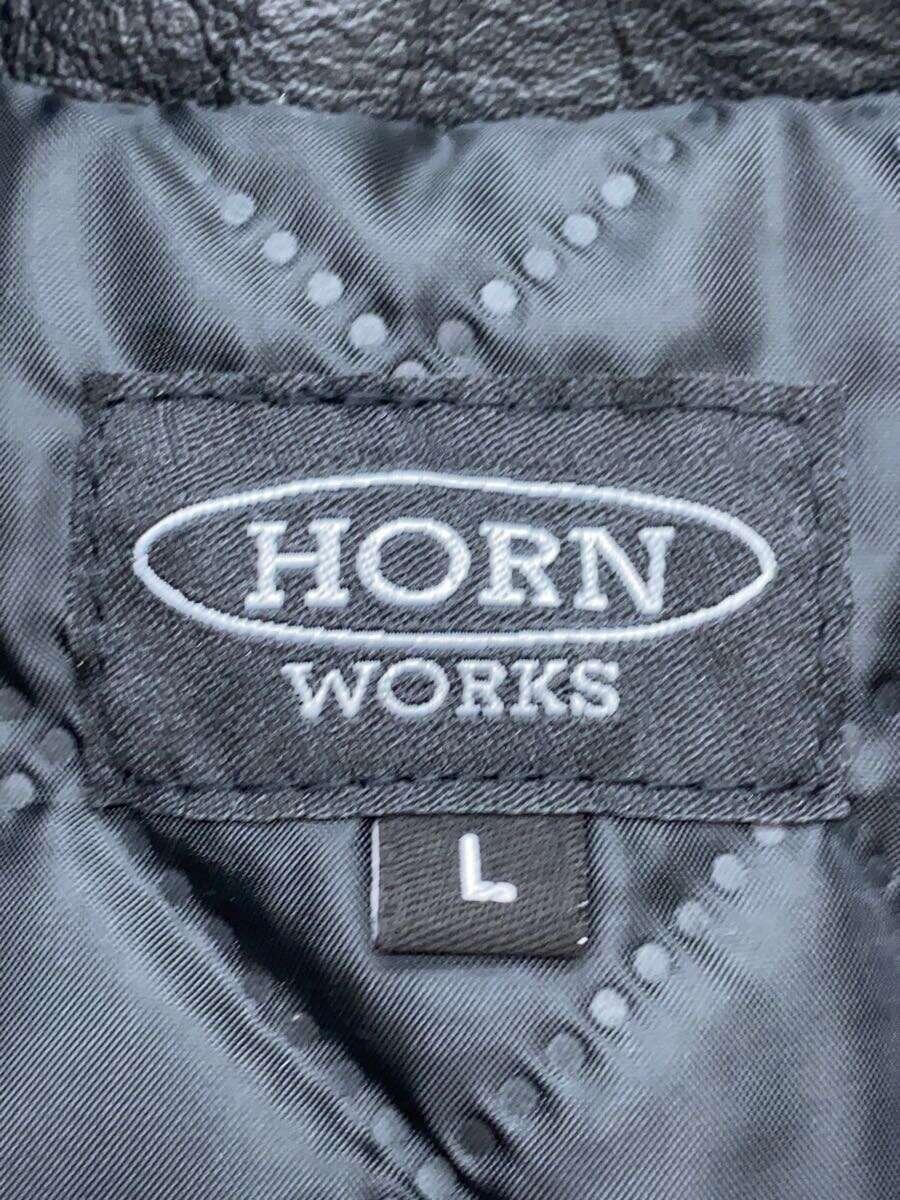 HORN WORKS◆シングルライダースジャケット/L/レザー/BLK/無地_画像3
