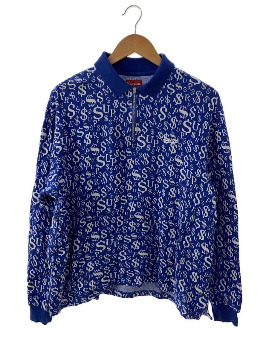 Supreme◆22AW/Currency Jacquard Zip L/S Polo/S/コットン/BLU/総柄