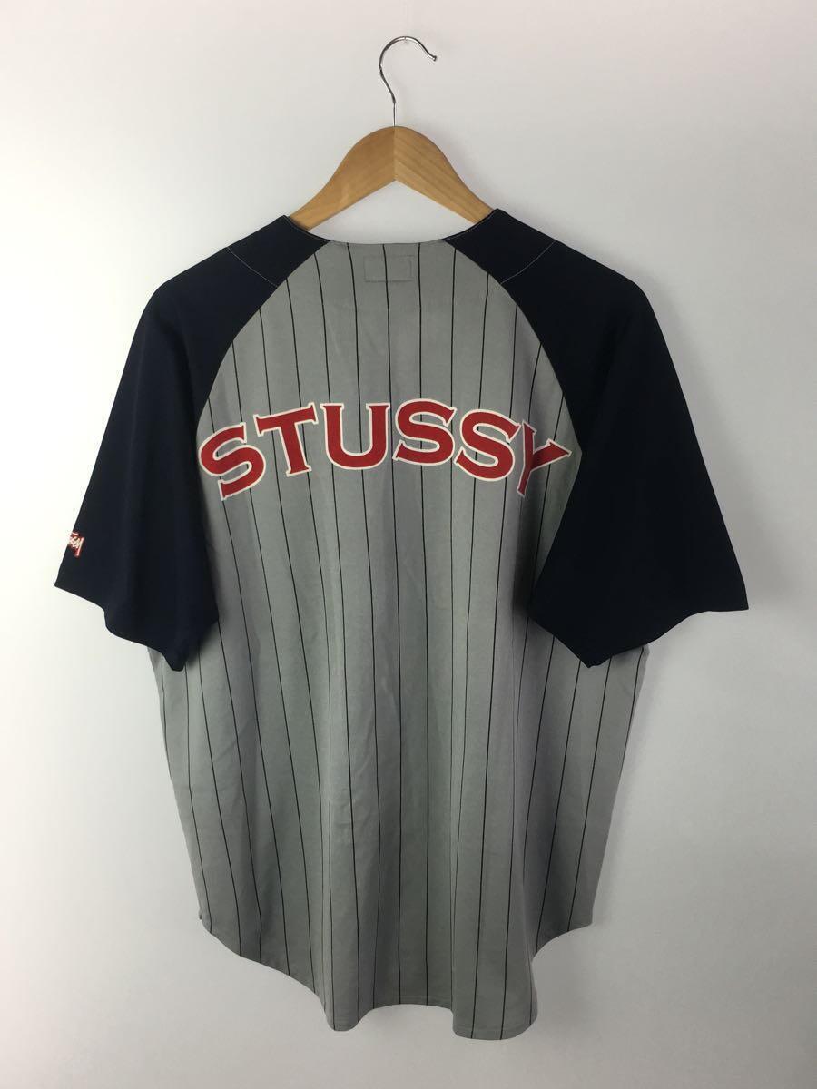 STUSSY◆90s/OLD STUSSY/ベースボールシャツ/紺タグ/半袖シャツ/M/コットン/GRY/ストライプ_画像2