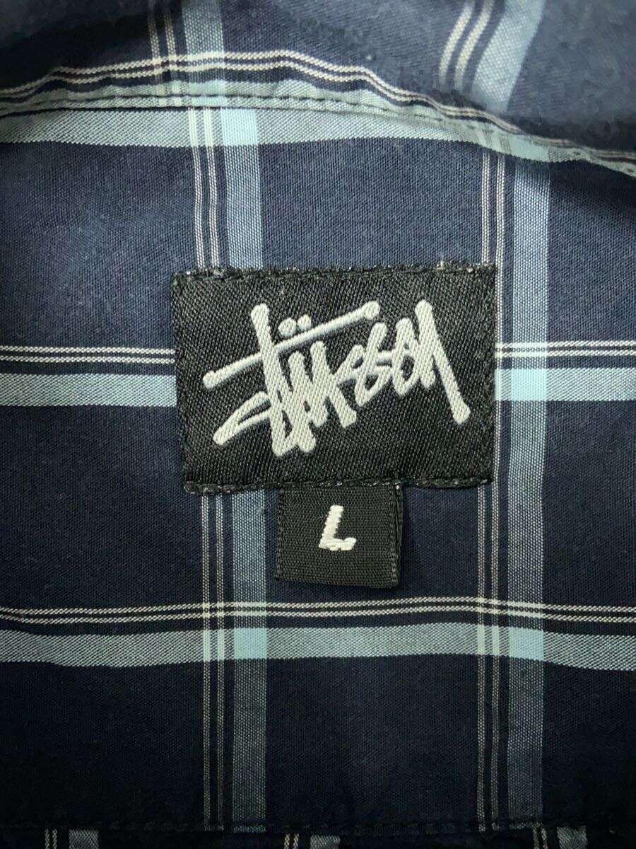 STUSSY◆OLD STUSSY/USA製/半袖シャツ/SIZE:L/コットン/ネイビー/チェック_画像3