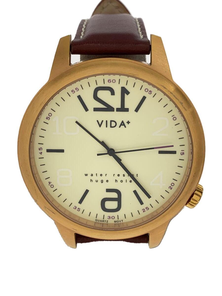 VIDA+◆クォーツ腕時計/アナログ/レザー/IVO/BRW/SS_画像1