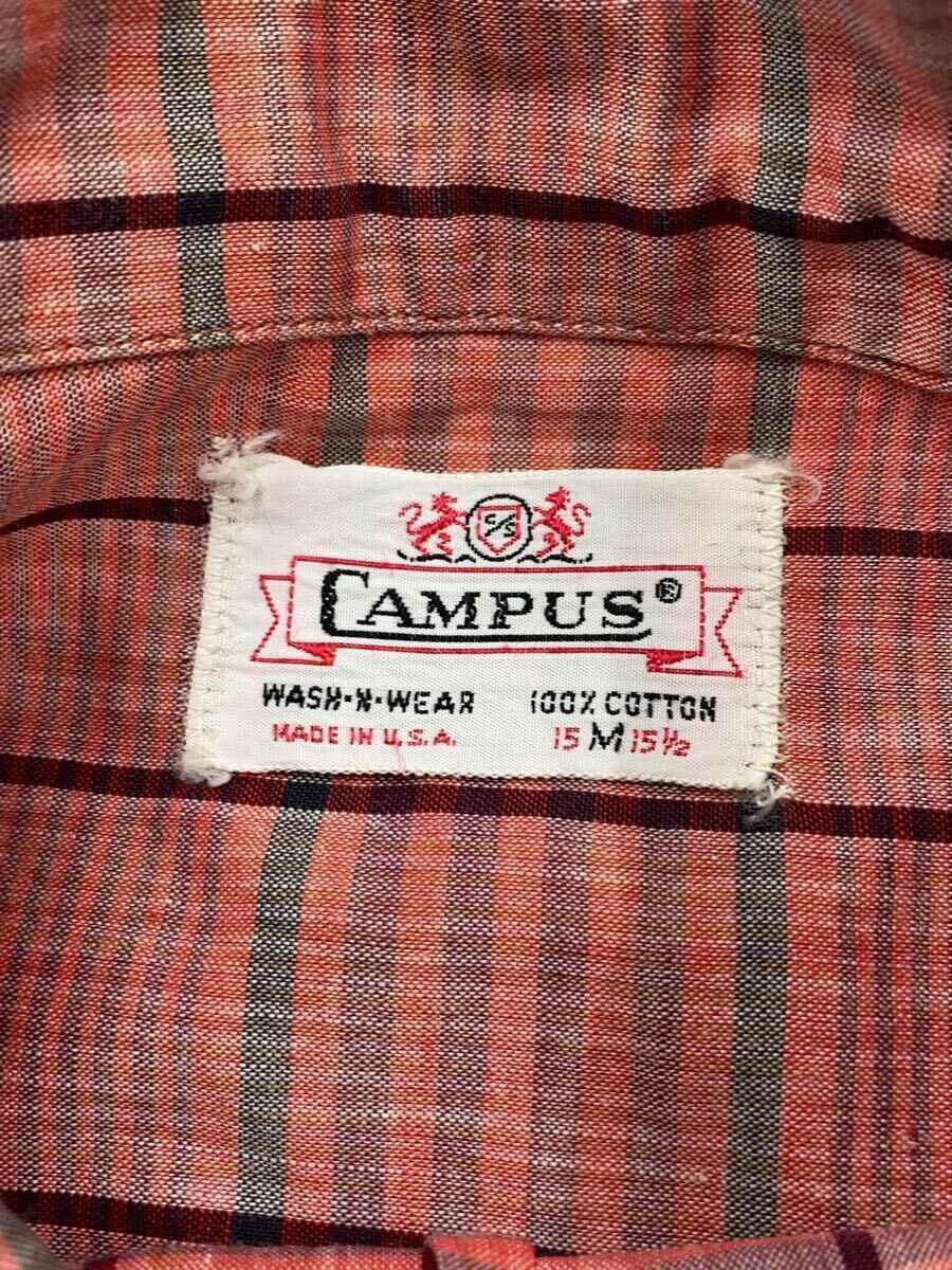 CAMPUS◆長袖シャツ/M/コットン/PNK/推定50s/年代物につき使用感/リペア_画像3